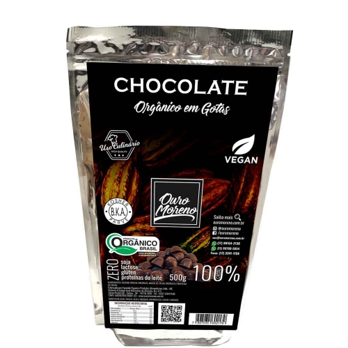 Gotas de chocolate orgânico 100% cacau - pacote 500g